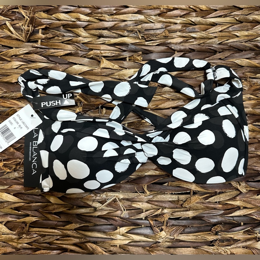 La Blanca Black and White Polka Dot Push-Up Bikini Top